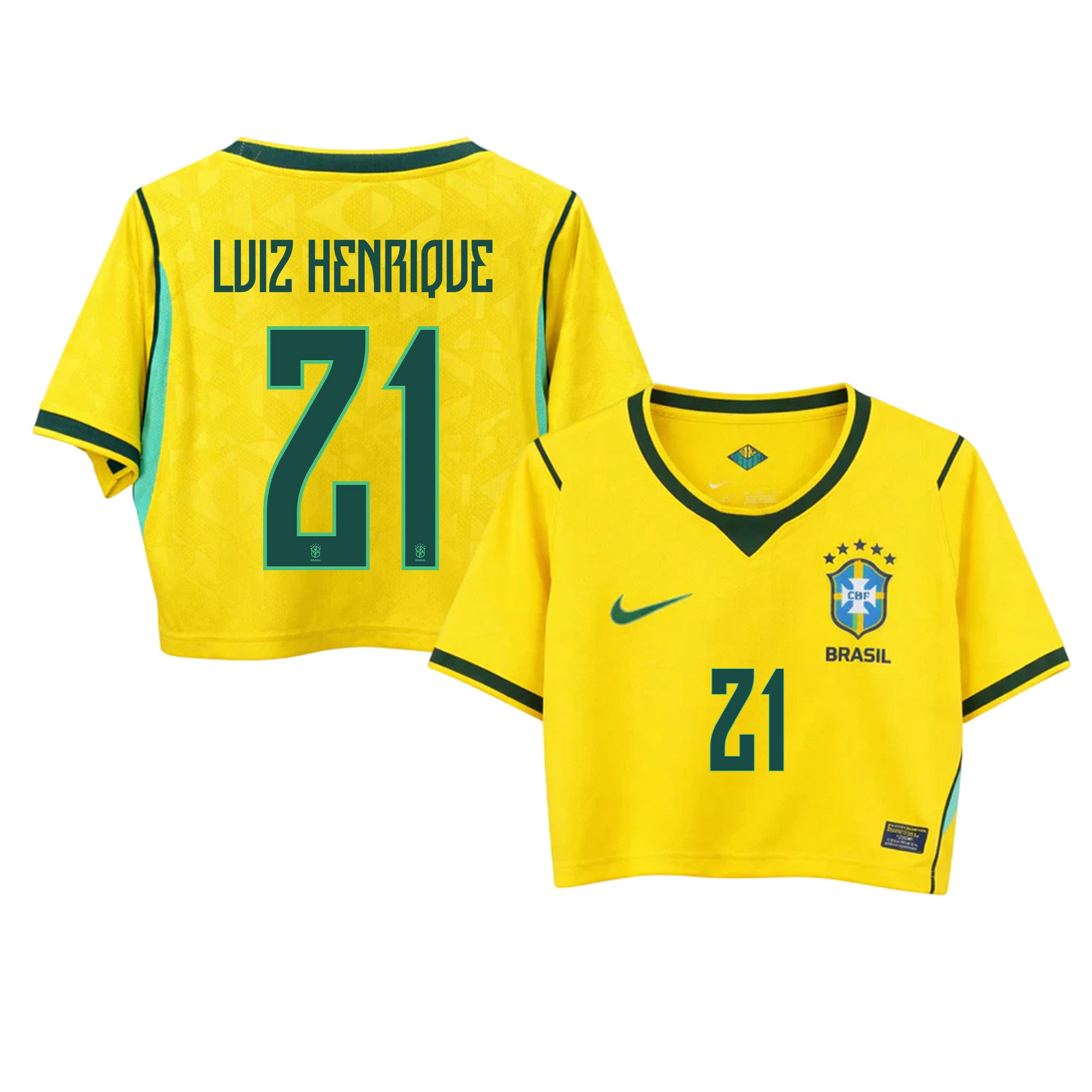 Luiz Henrique 21 Brazil 2026 Home Women's Cropped Jersey - Yellow