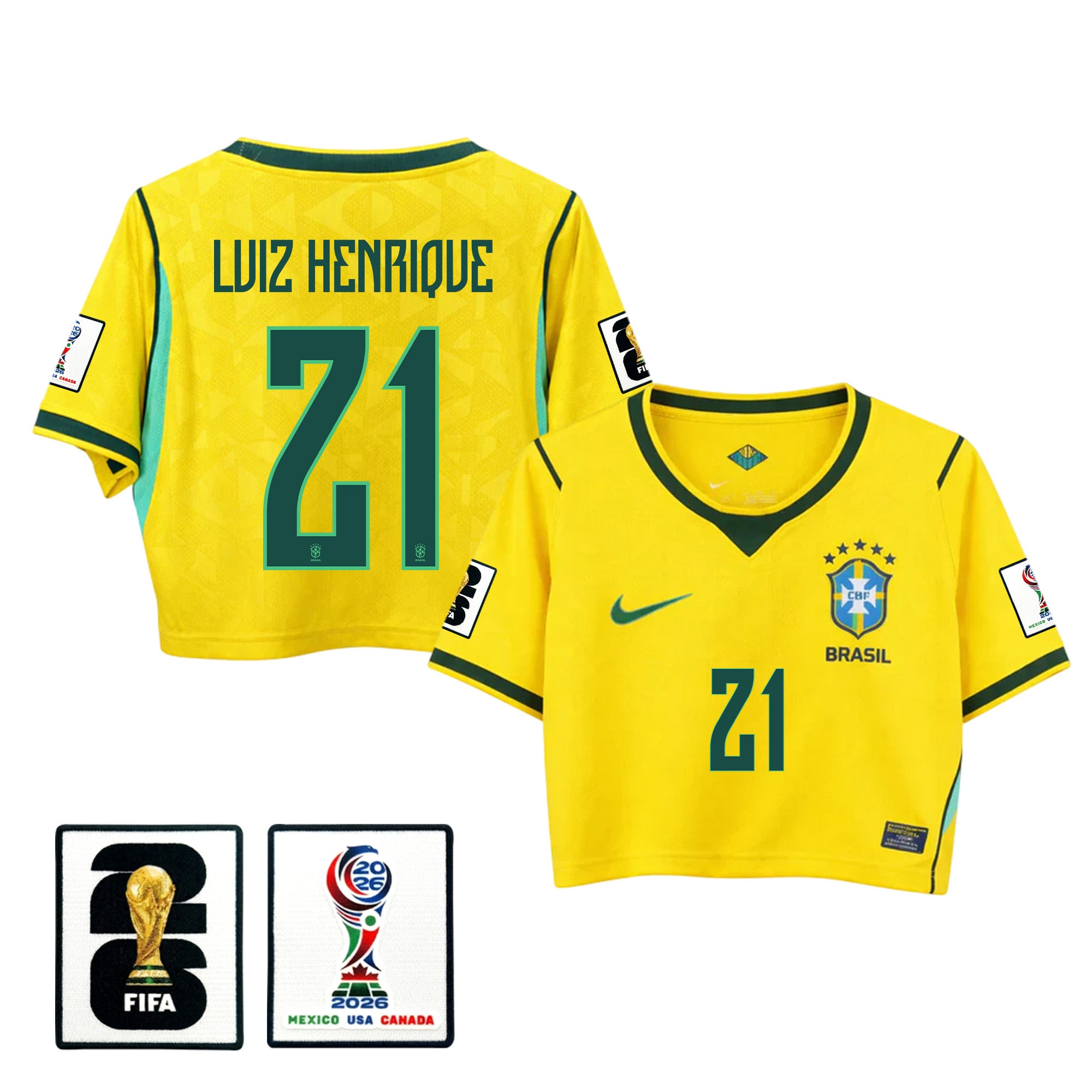 Luiz Henrique 21 Brazil 2026 Home Women's Cropped Jersey - Yellow