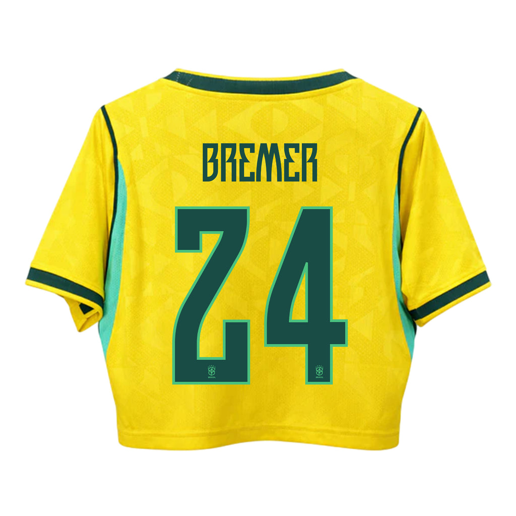 Gleison Bremer 24 Brazil 2026 Home Women's Cropped Jersey - Yellow