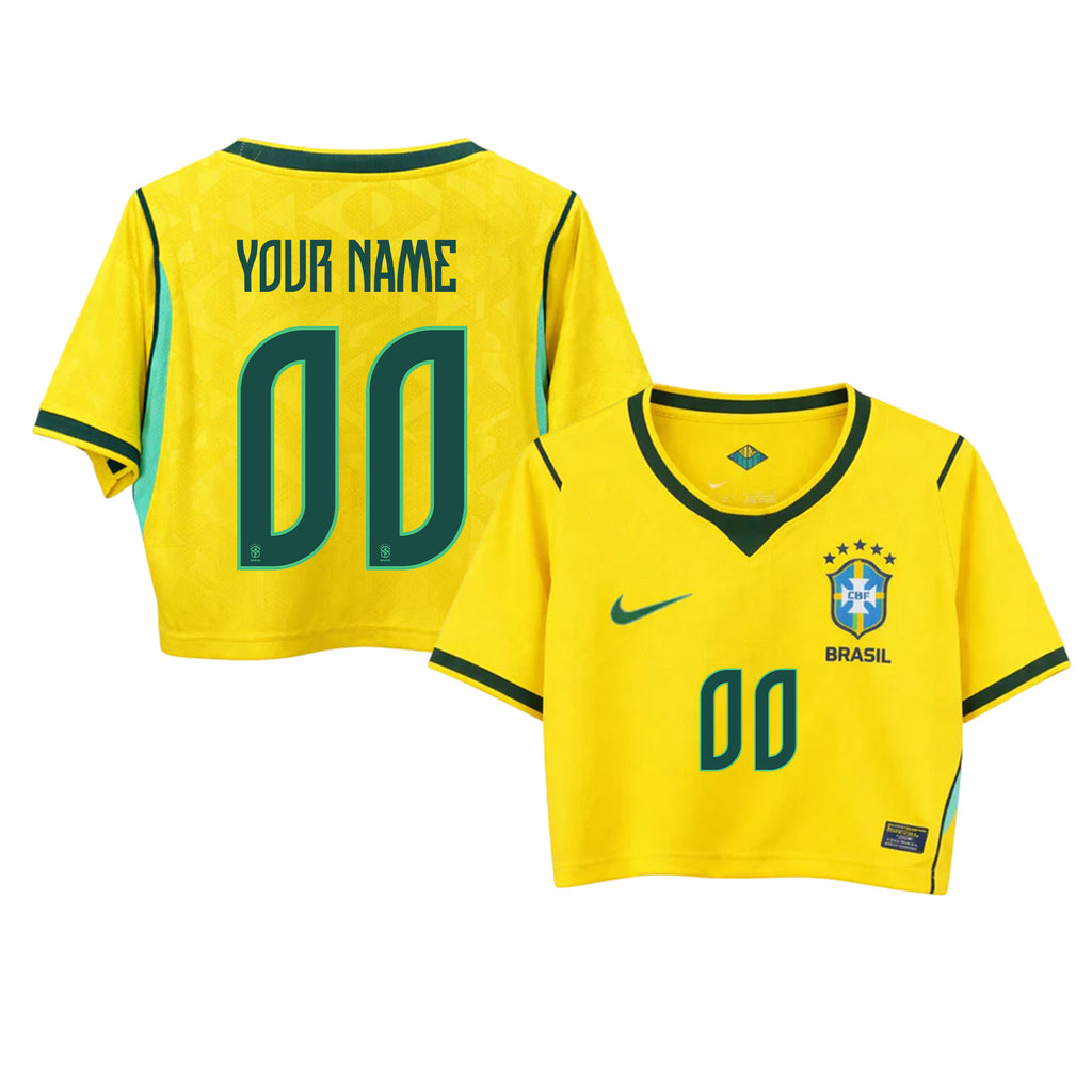 Brazil 2026 Home Personalized Women's Cropped Jersey - Yellow