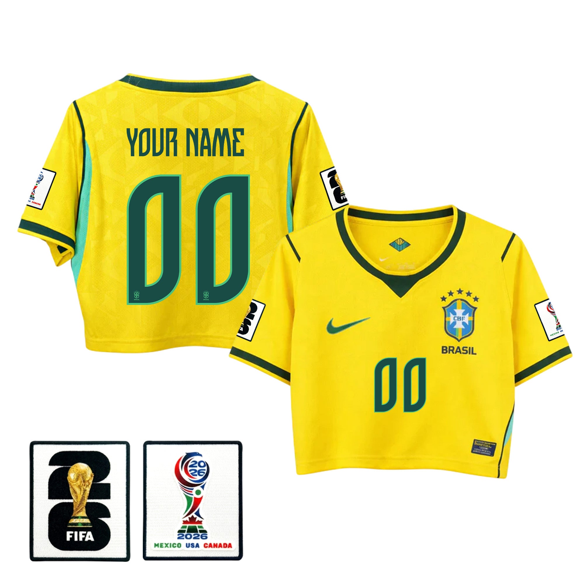 Brazil 2026 Home Personalized Women's Cropped Jersey - Yellow