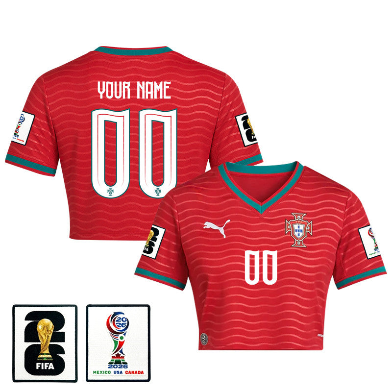Portugal 2026 Home Personalized Women's Cropped Jersey - Red