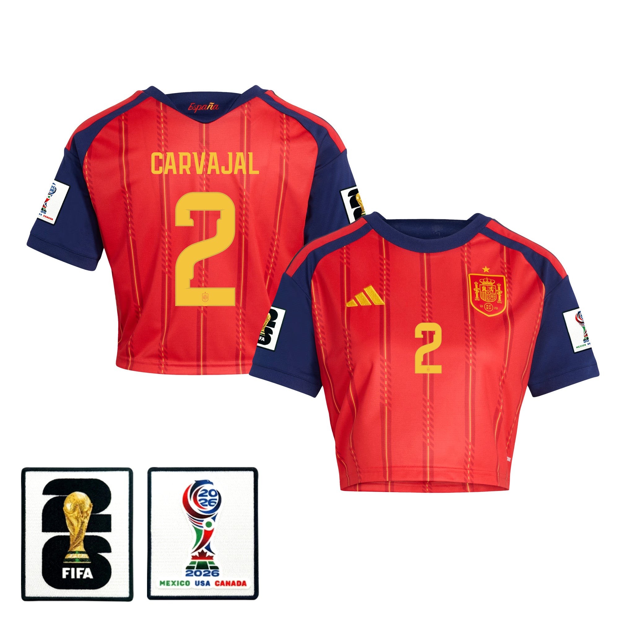 Dani Carvajal 2 Spain 2026 Home Women's Cropped Jersey - Red