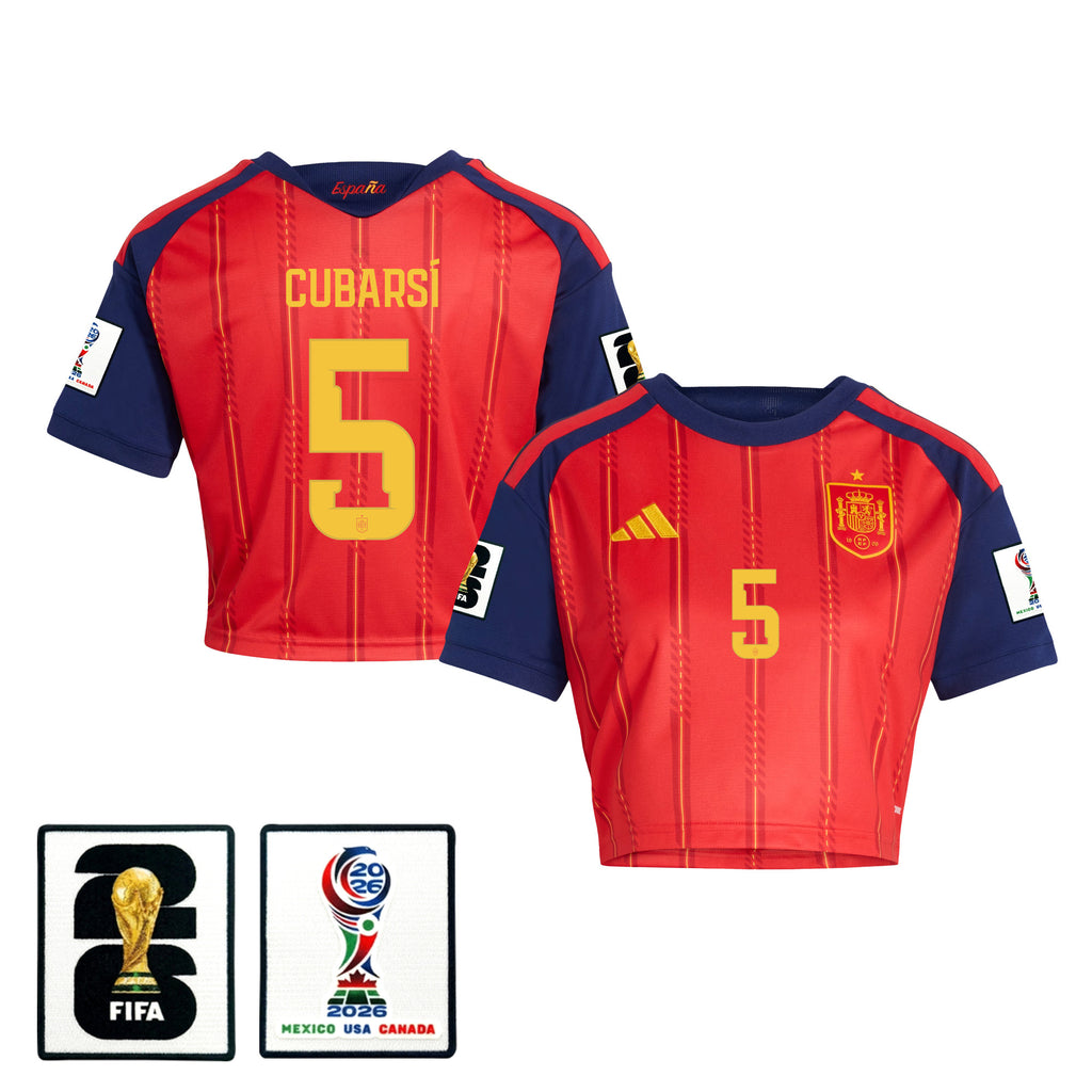 Pau Cubarsí 5 Spain 2026 Home Women's Cropped Jersey - Red