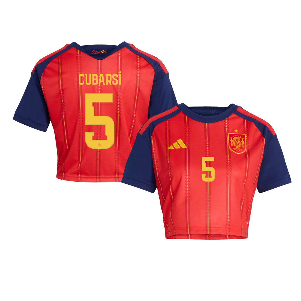 Pau Cubarsí 5 Spain 2026 Home Women's Cropped Jersey - Red
