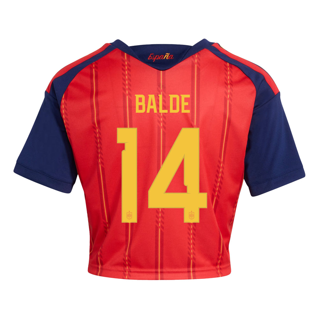 Alejandro Balde 14 Spain 2026 Home Women's Cropped Jersey - Red