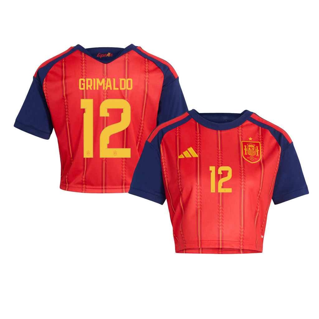 Álex Grimaldo 12 Spain 2026 Home Women's Cropped Jersey - Red
