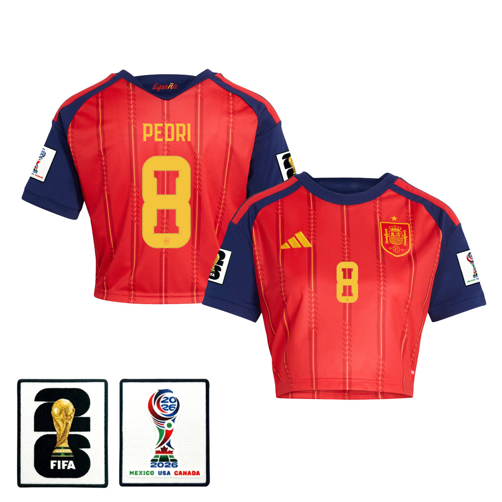 Pedri 8 Spain 2026 Home Women's Cropped Jersey - Red
