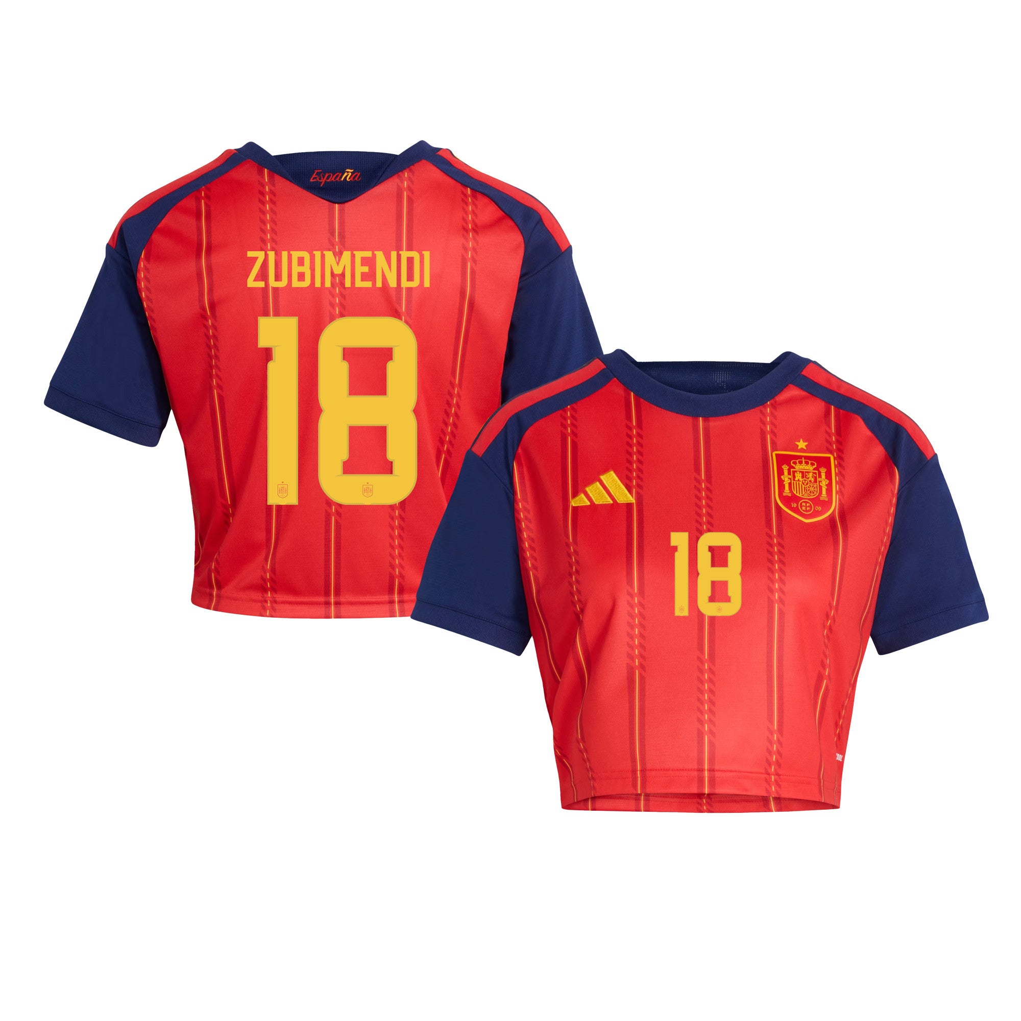 Martin Zubimendi 18 Spain 2026 Home Women's Cropped Jersey - Red