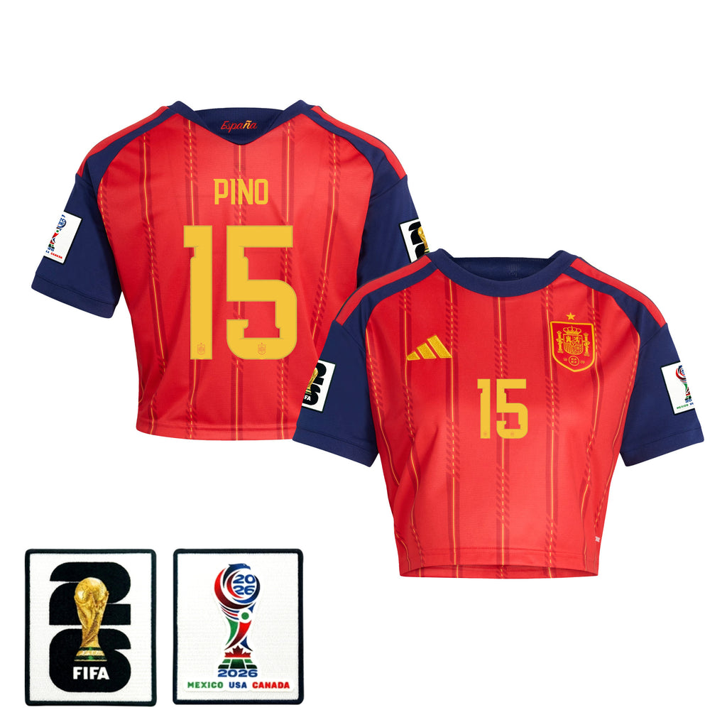 Yeremy Pino 15 Spain 2026 Home Women's Cropped Jersey - Red