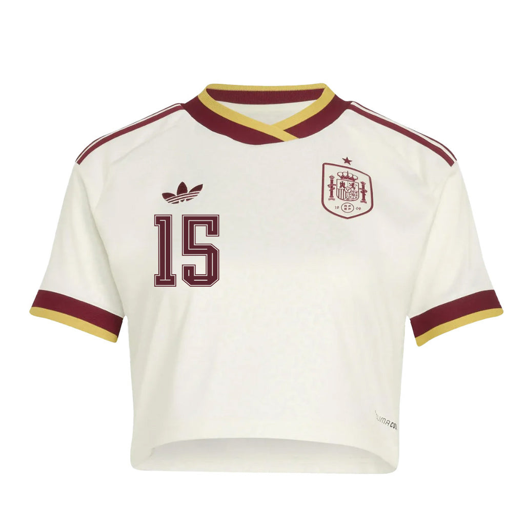 Yeremy Pino 15 Spain 2026 Away Women's Cropped Jersey - White