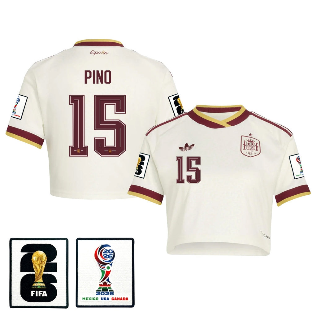 Yeremy Pino 15 Spain 2026 Away Women's Cropped Jersey - White