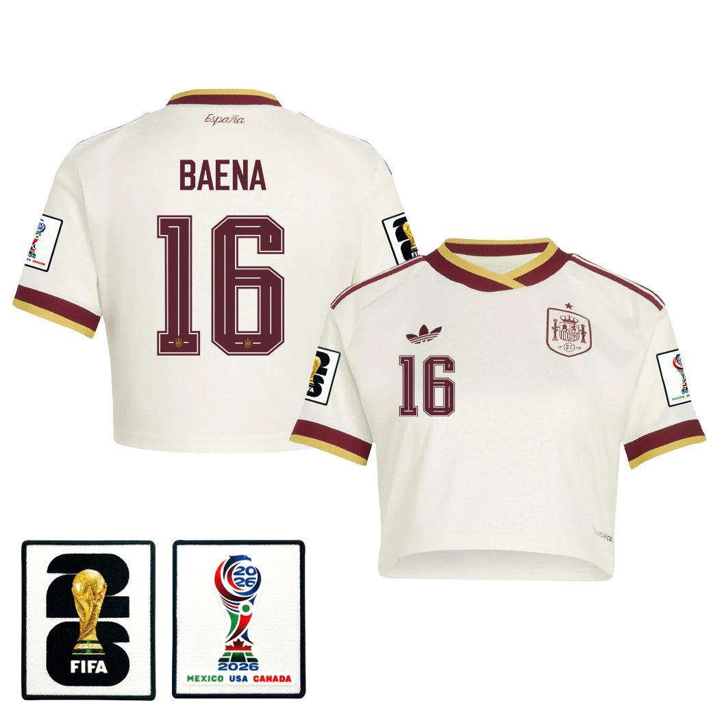 Alex Baena 16 Spain 2026 Away Women's Cropped Jersey - White