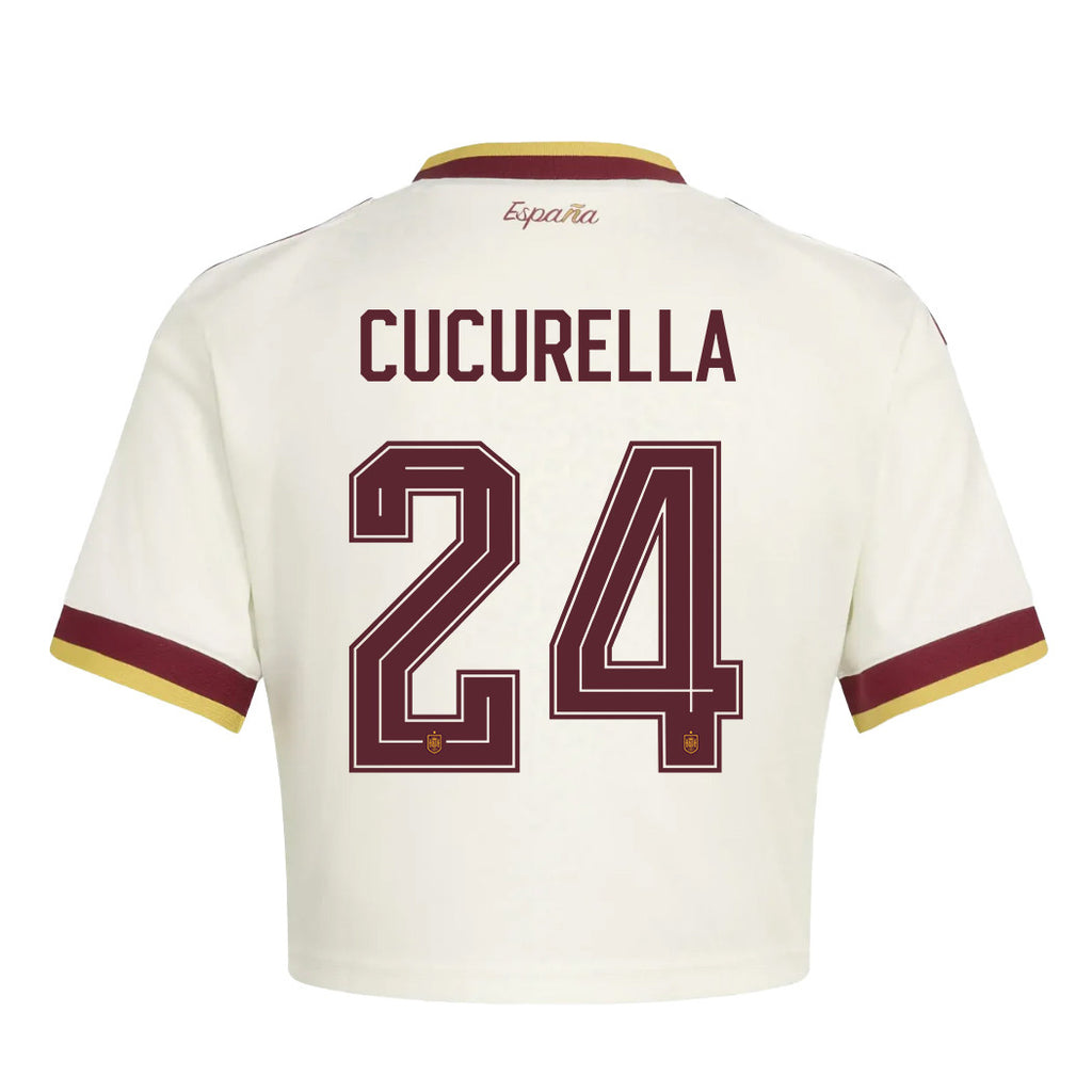 Marc Cucurella 24 Spain 2026 Away Women's Cropped Jersey - White