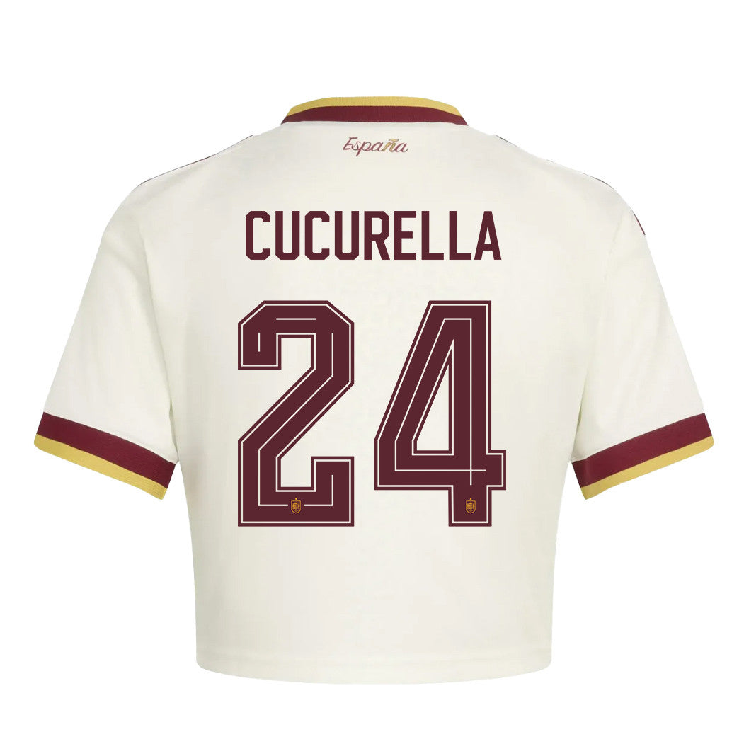Marc Cucurella 24 Spain 2026 Away Women's Cropped Jersey - White