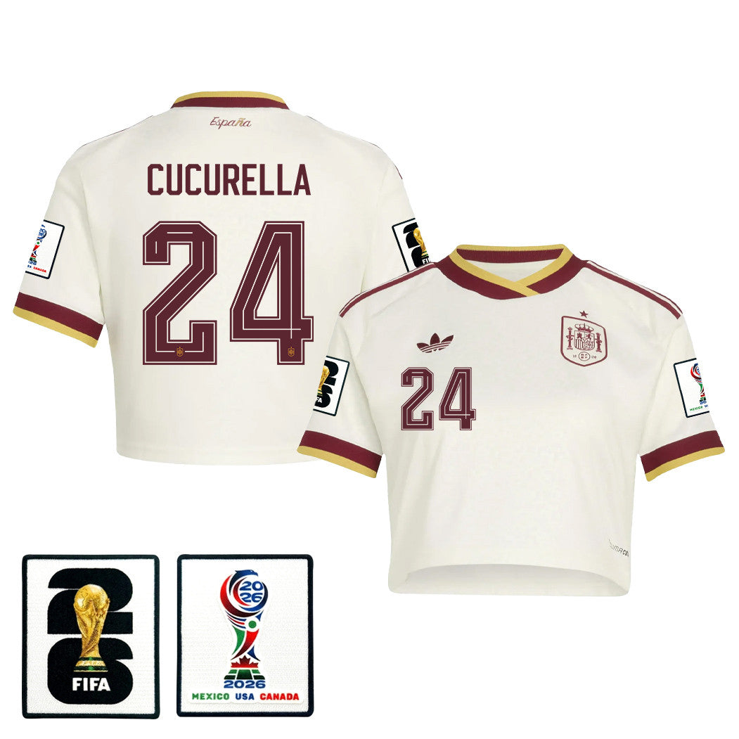 Marc Cucurella 24 Spain 2026 Away Women's Cropped Jersey - White