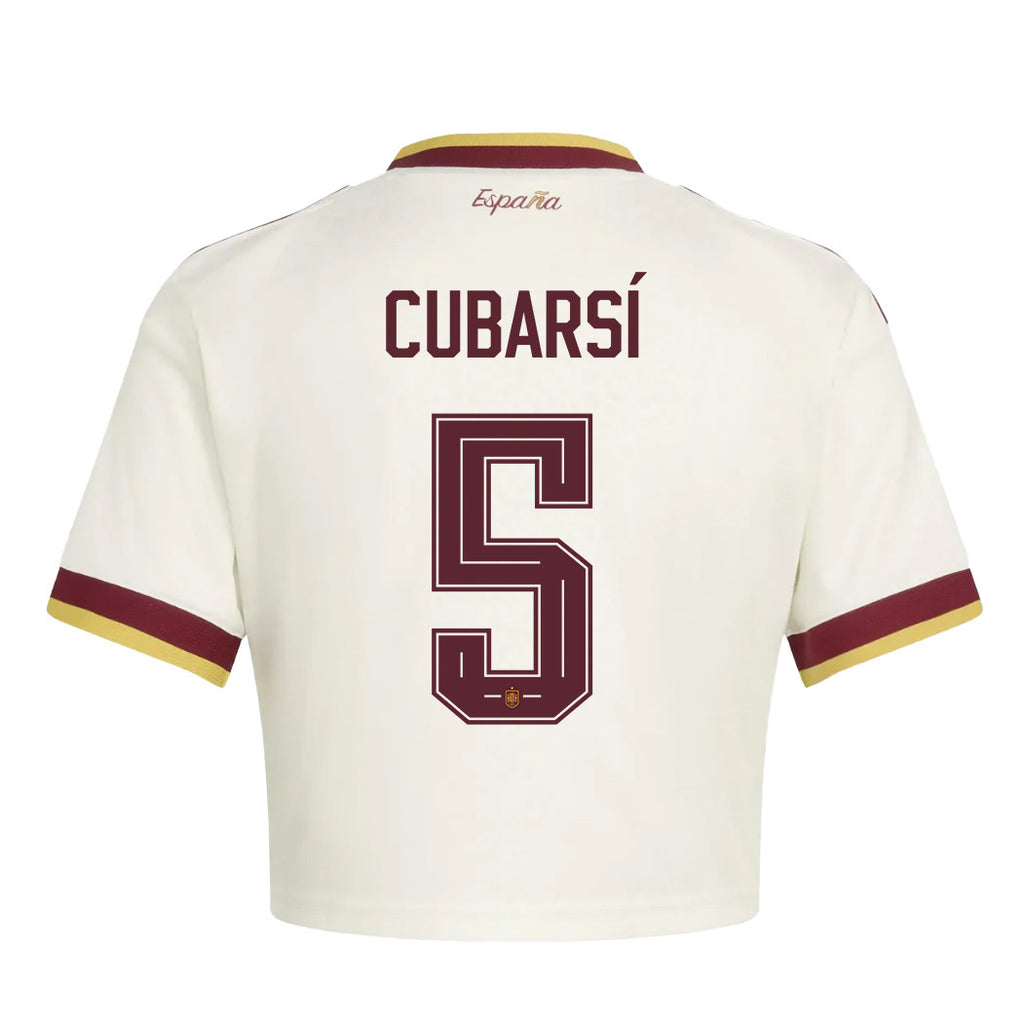 Pau Cubarsí 5 Spain 2026 Away Women's Cropped Jersey - White