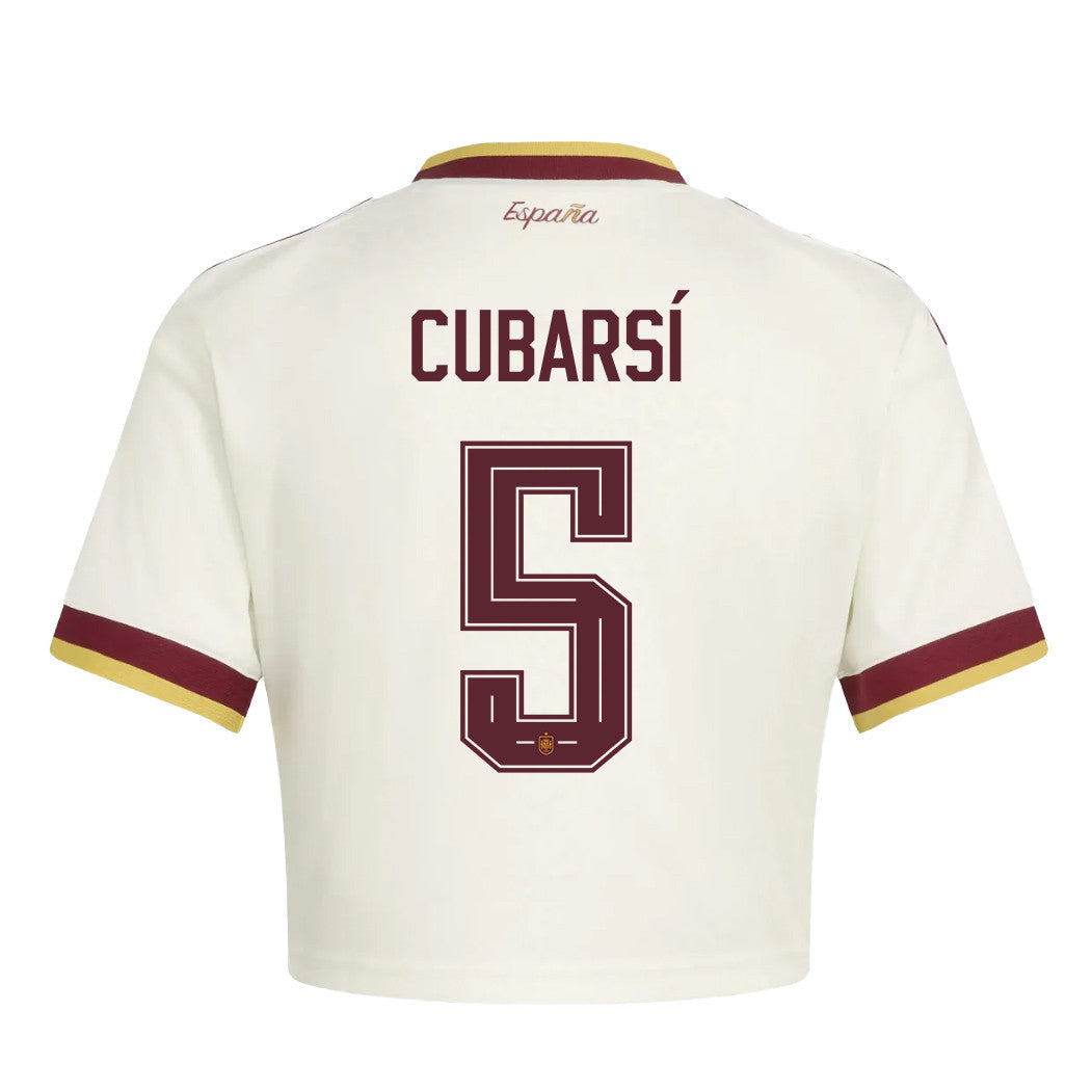 Pau Cubarsí 5 Spain 2026 Away Women's Cropped Jersey - White