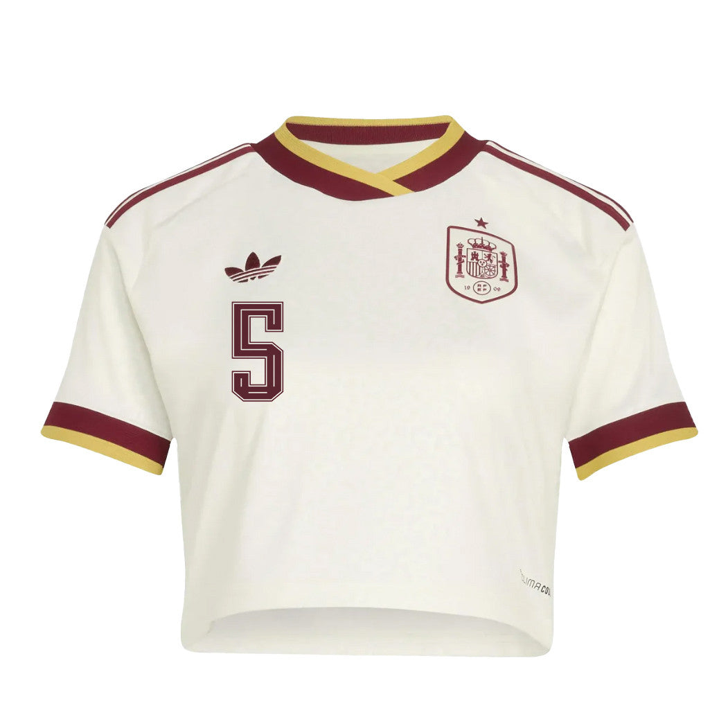 Pau Cubarsí 5 Spain 2026 Away Women's Cropped Jersey - White