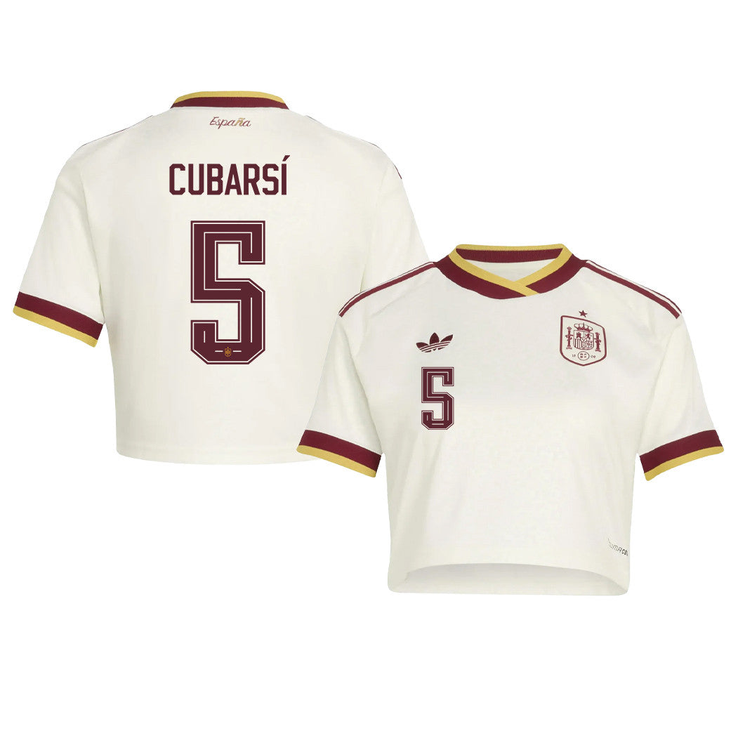 Pau Cubarsí 5 Spain 2026 Away Women's Cropped Jersey - White