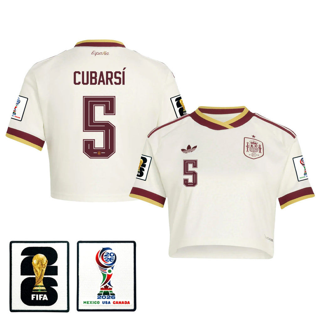 Pau Cubarsí 5 Spain 2026 Away Women's Cropped Jersey - White