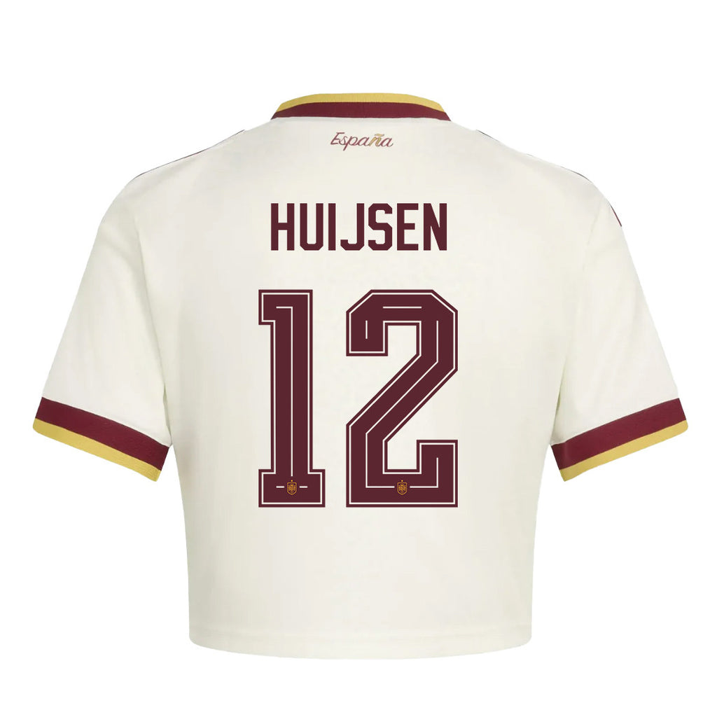 Dean Huijsen 12 Spain 2026 Away Women's Cropped Jersey - White