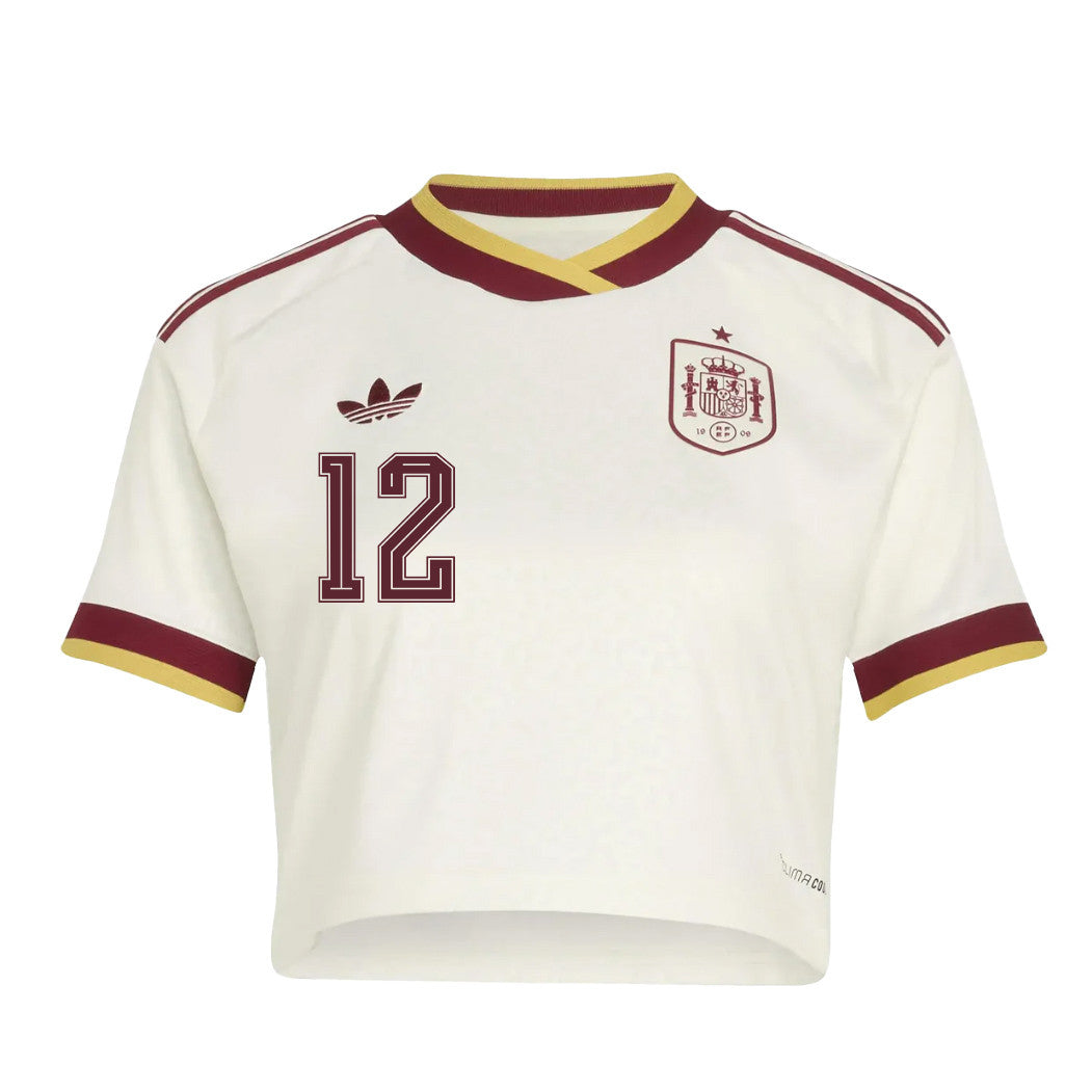 Dean Huijsen 12 Spain 2026 Away Women's Cropped Jersey - White