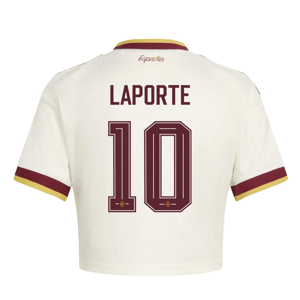 Aymeric Laporte 10 Spain 2026 Away Women's Cropped Jersey - White