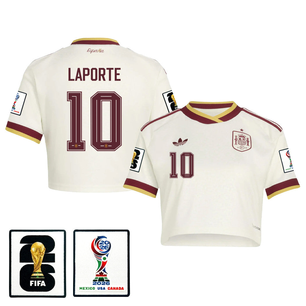 Aymeric Laporte 10 Spain 2026 Away Women's Cropped Jersey - White