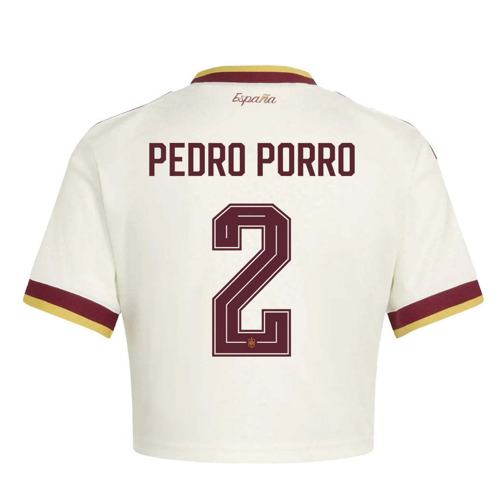 Pedro Porro 2 Spain 2026 Away Women's Cropped Jersey - White