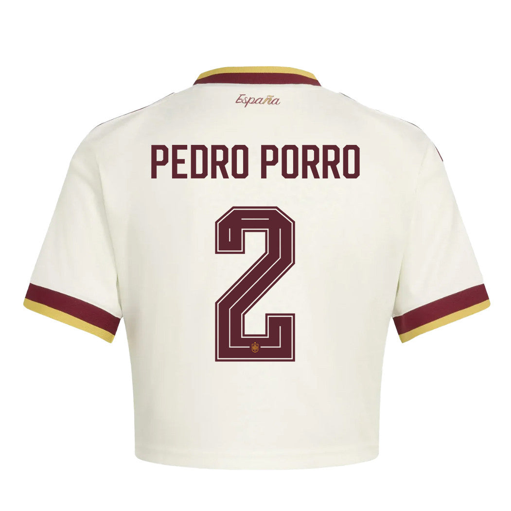 Pedro Porro 2 Spain 2026 Away Women's Cropped Jersey - White