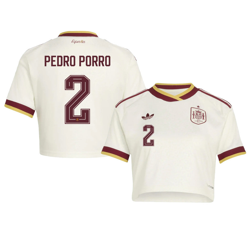 Pedro Porro 2 Spain 2026 Away Women's Cropped Jersey - White