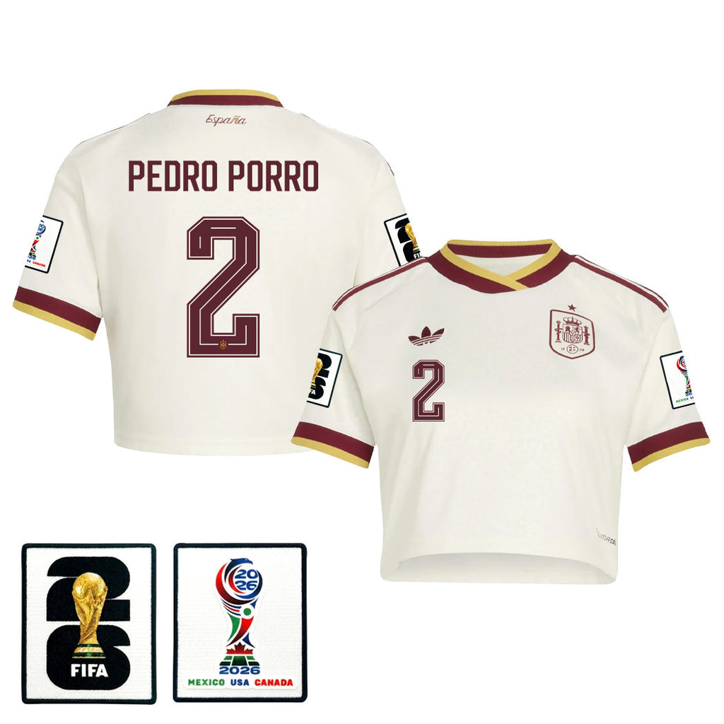 Pedro Porro 2 Spain 2026 Away Women's Cropped Jersey - White