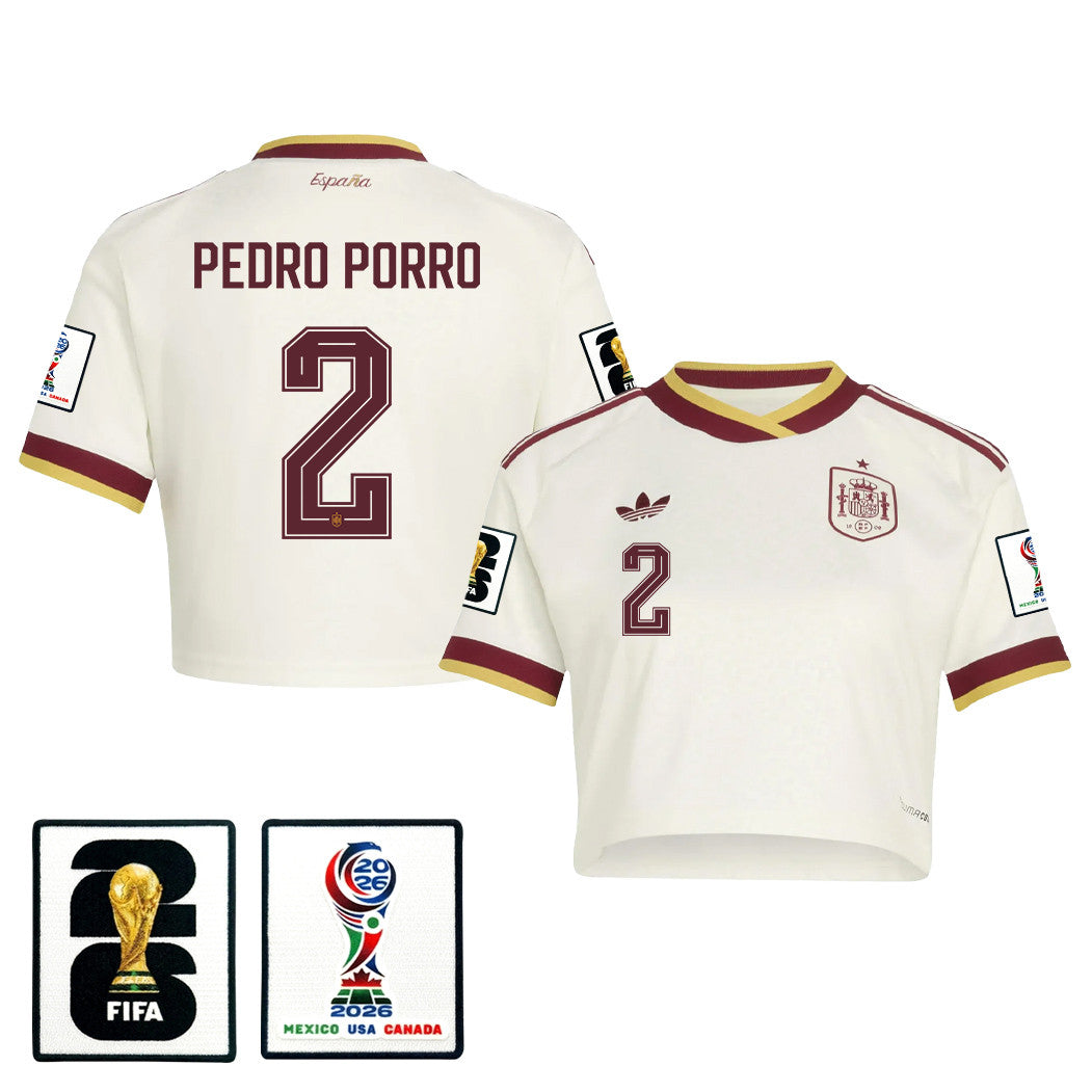 Pedro Porro 2 Spain 2026 Away Women's Cropped Jersey - White