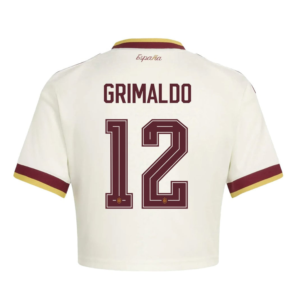 Álex Grimaldo 12 Spain 2026 Away Women's Cropped Jersey - White