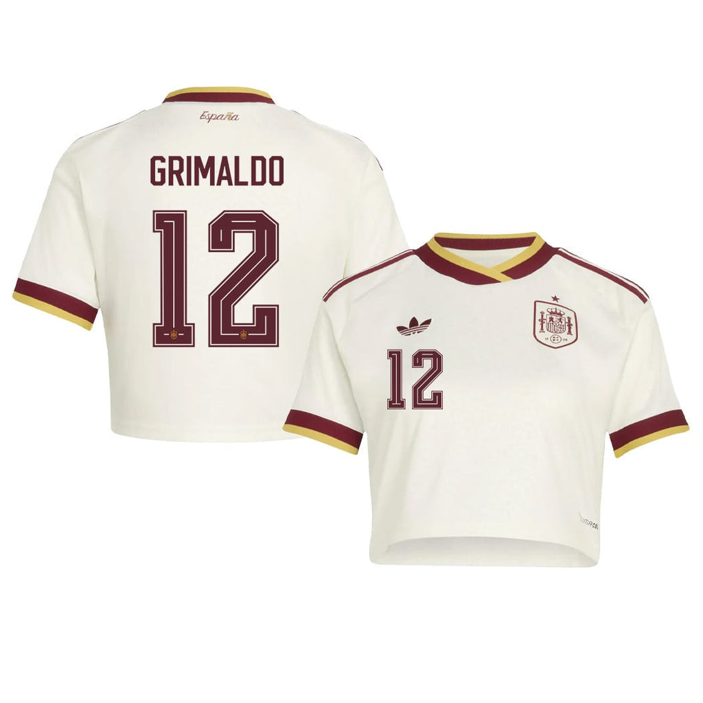 Álex Grimaldo 12 Spain 2026 Away Women's Cropped Jersey - White