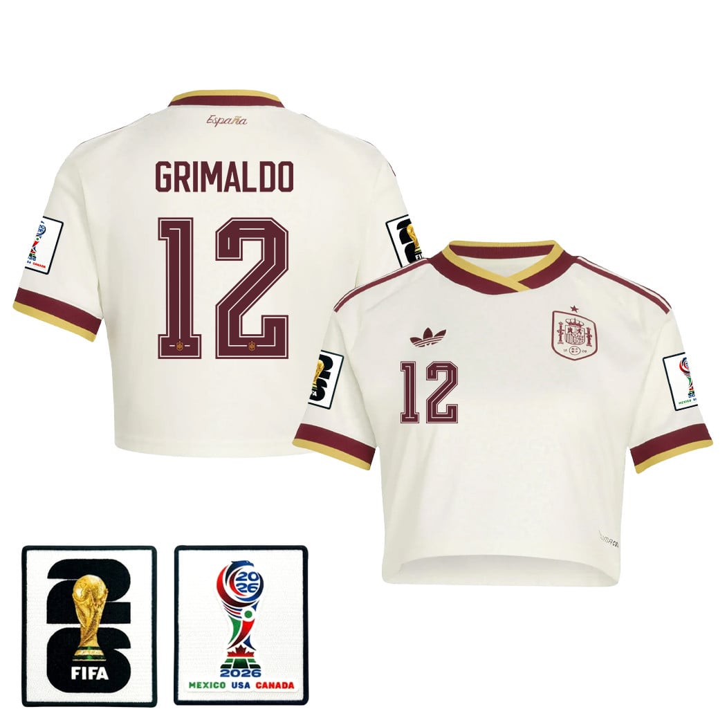 Álex Grimaldo 12 Spain 2026 Away Women's Cropped Jersey - White