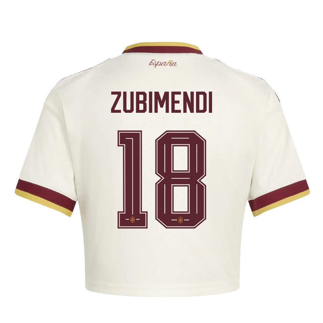 Martin Zubimendi 18 Spain 2026 Away Women's Cropped Jersey - White