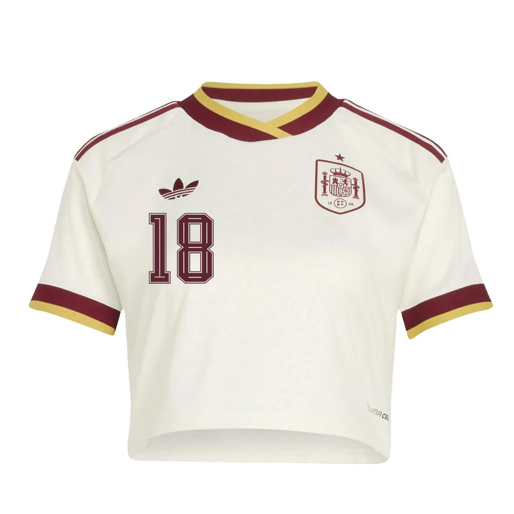 Martin Zubimendi 18 Spain 2026 Away Women's Cropped Jersey - White