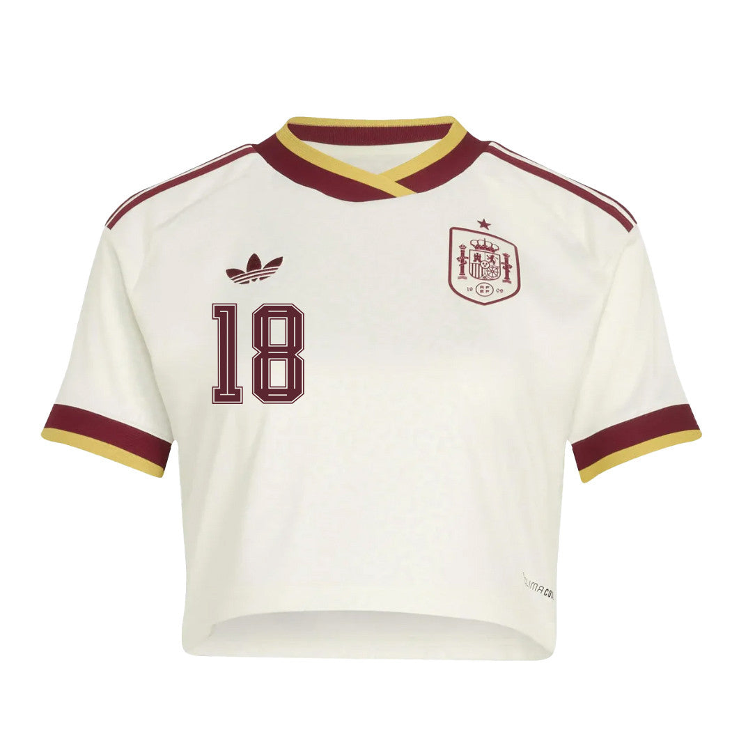 Martin Zubimendi 18 Spain 2026 Away Women's Cropped Jersey - White