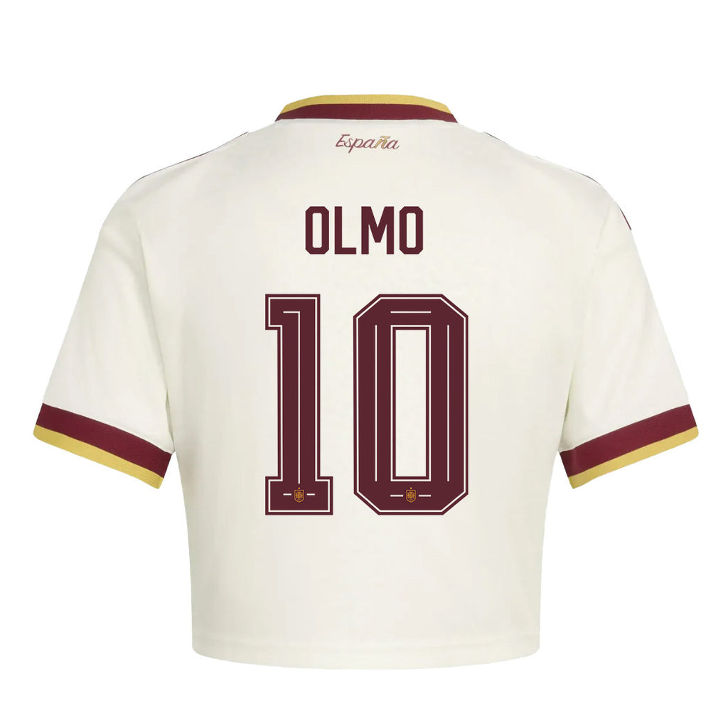 Dani Olmo 10 Spain 2026 Away Women's Cropped Jersey - White