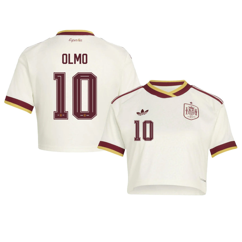 Dani Olmo 10 Spain 2026 Away Women's Cropped Jersey - White