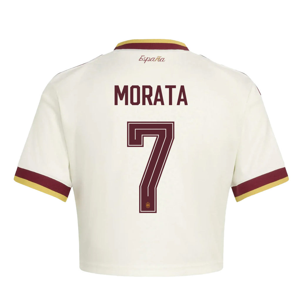 Álvaro Morata 7 Spain 2026 Away Women's Cropped Jersey - White