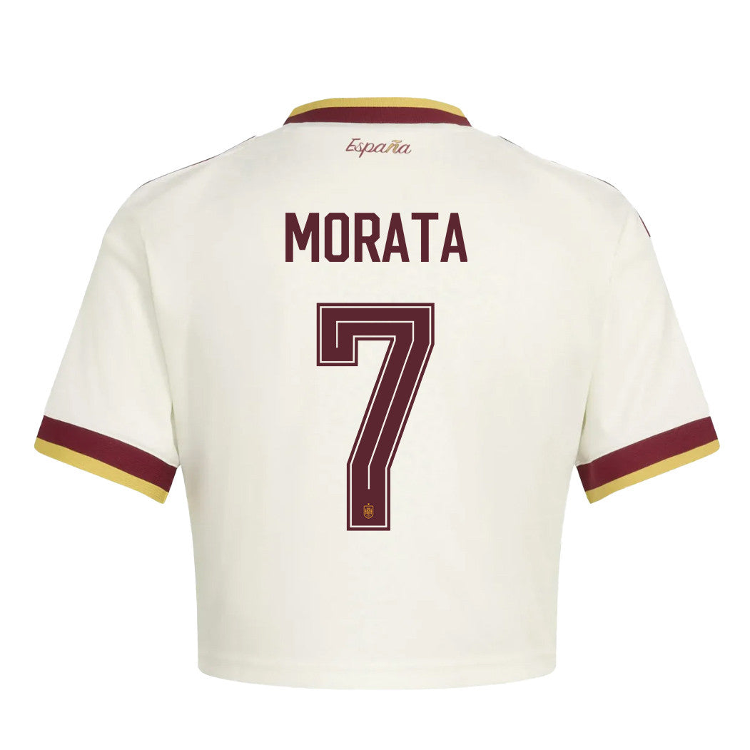Álvaro Morata 7 Spain 2026 Away Women's Cropped Jersey - White