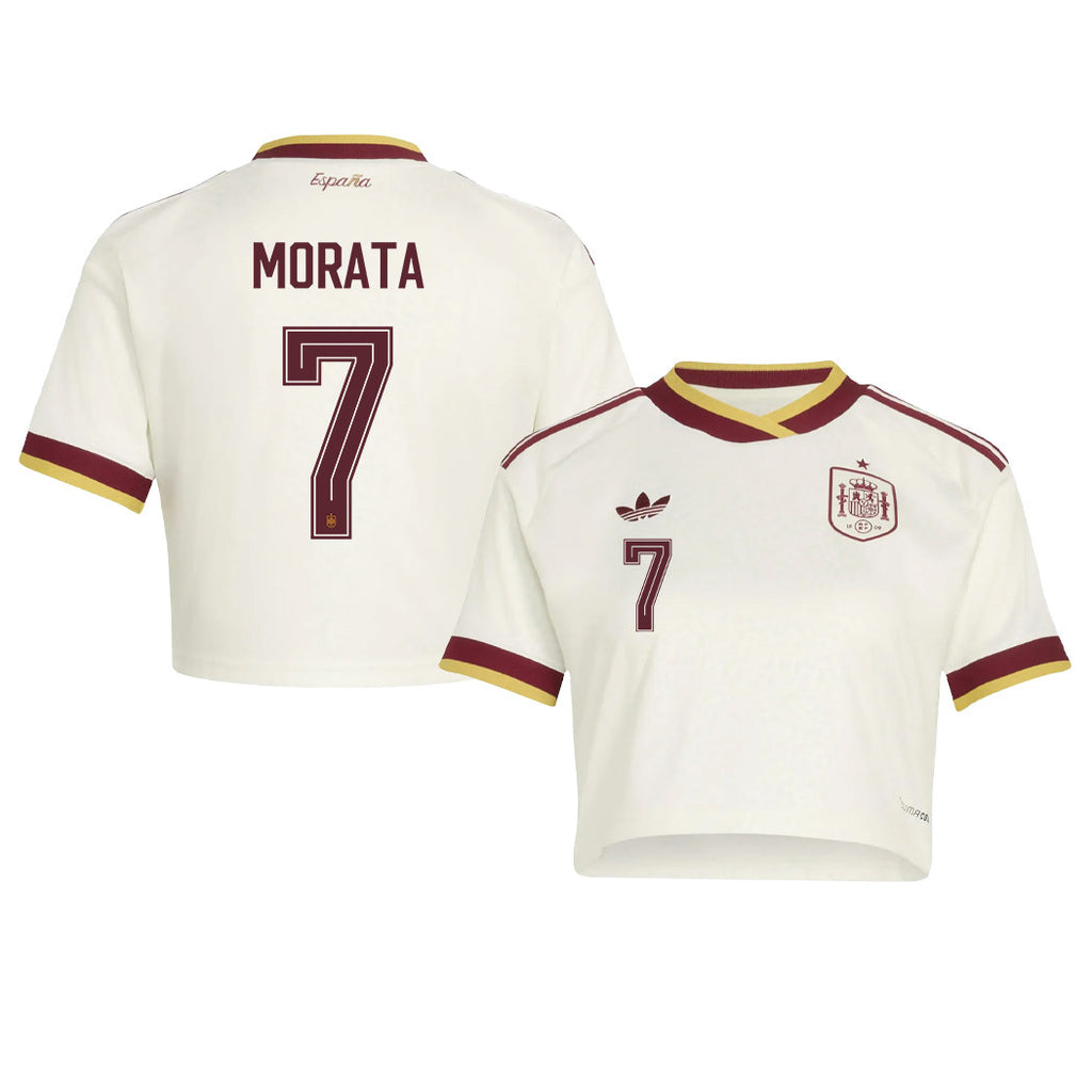 Álvaro Morata 7 Spain 2026 Away Women's Cropped Jersey - White