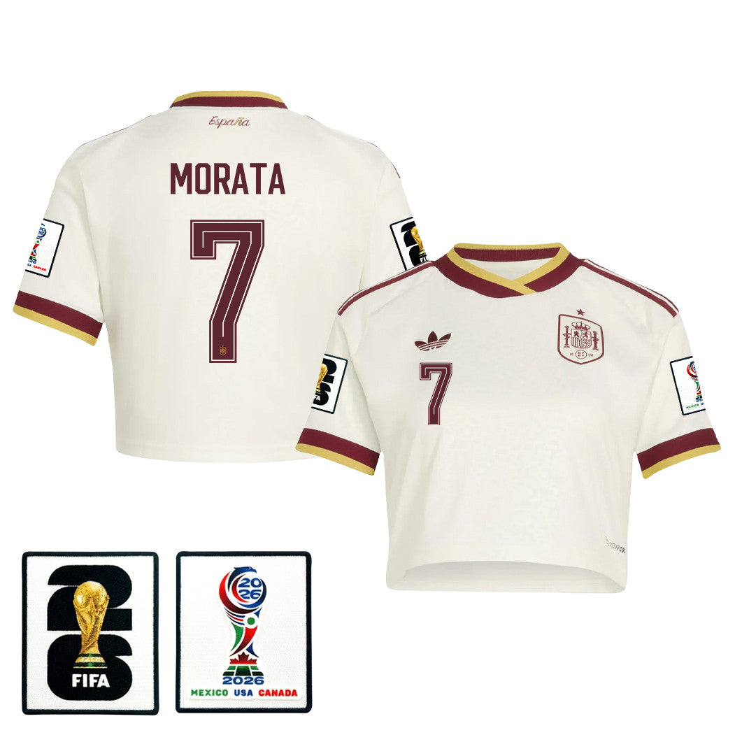 Álvaro Morata 7 Spain 2026 Away Women's Cropped Jersey - White