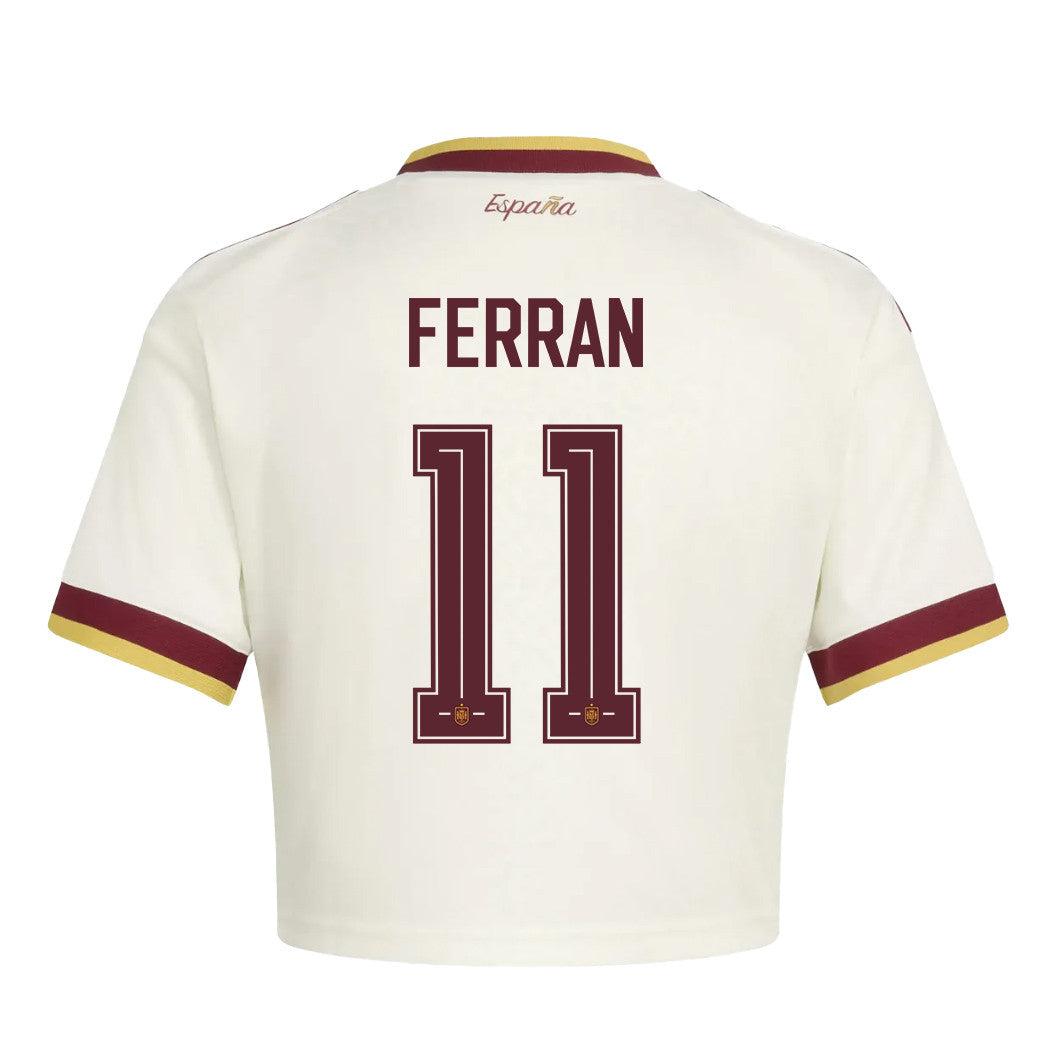Ferran Torres 11 Spain 2026 Away Women's Cropped Jersey - White