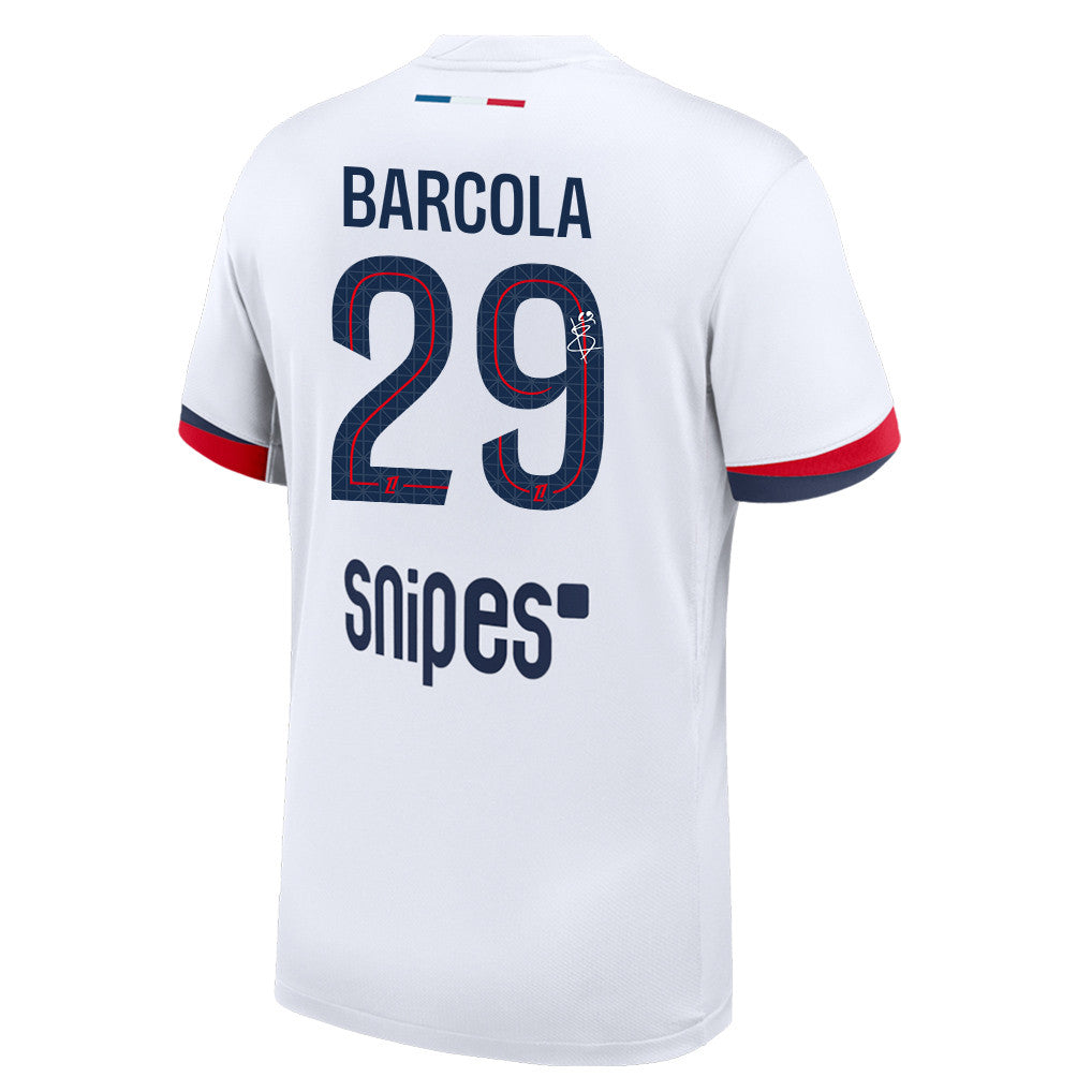 Bradley Barcola 29 Signature Paris Saint-Germain 25/26 Away Men Jersey - White