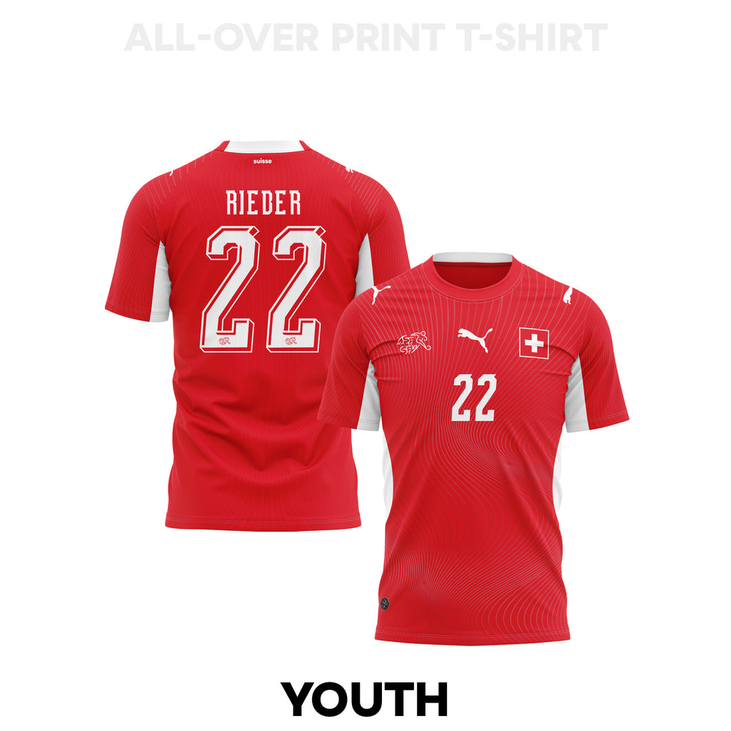 Fabian Rieder 22 Youth Switzerland 2026 Home 3D T-shirt Fully Printed – Red