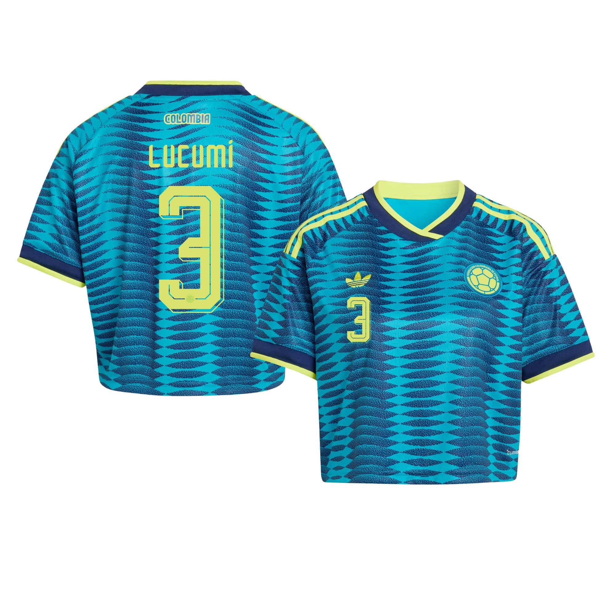 Jhon Lucumí 3 Colombia 2026 Away Women's Cropped Jersey - Turquoise